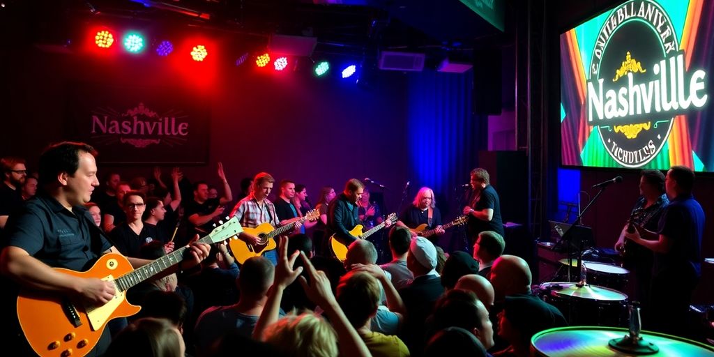 Live performance in Nashville with musicians and audience.