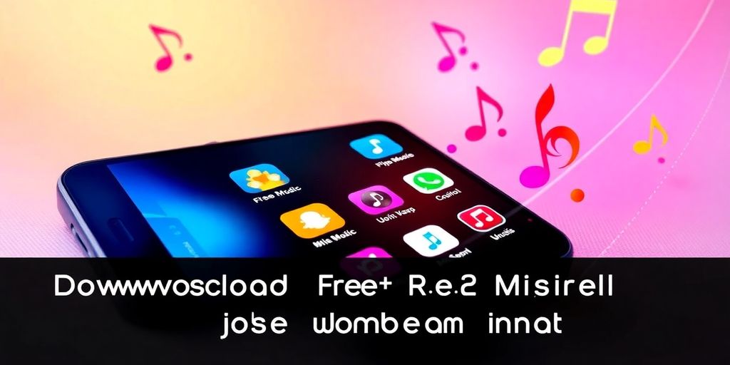 Smartphone with music apps and colorful notes around it.