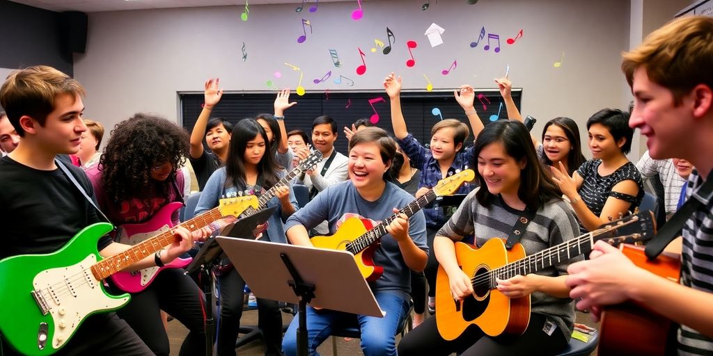 Students practicing music at Berklee University of Music.