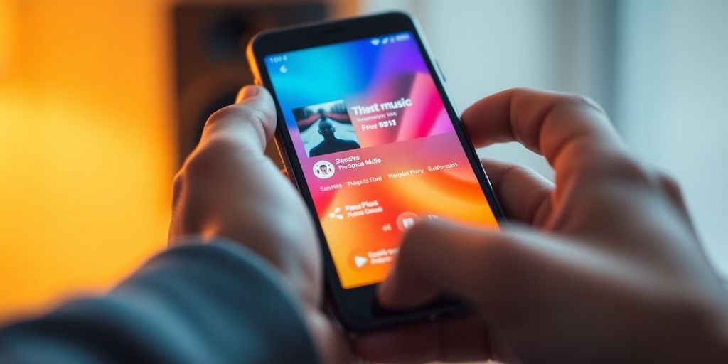 Person enjoying Pandora music on device.