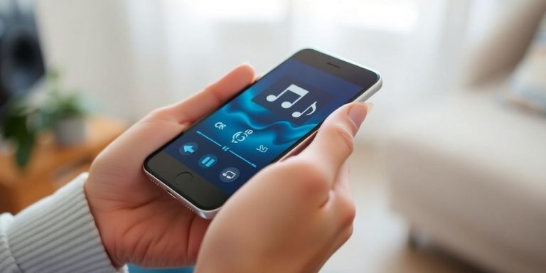 Person downloading music legally, safely.
