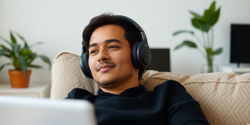 Person listening to music with headphones