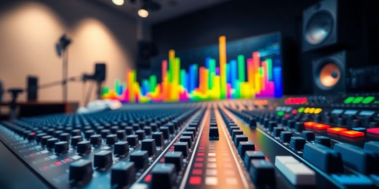 Sound waves over a mixing board.