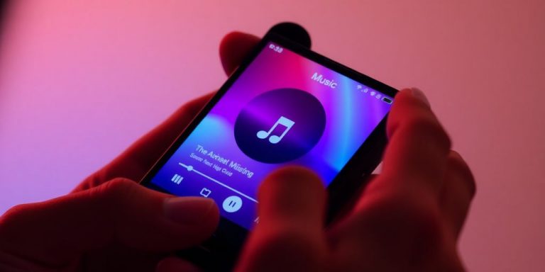 Person enjoying music on a device.