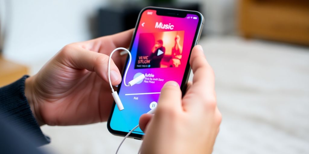 Person holding phone, listening to music