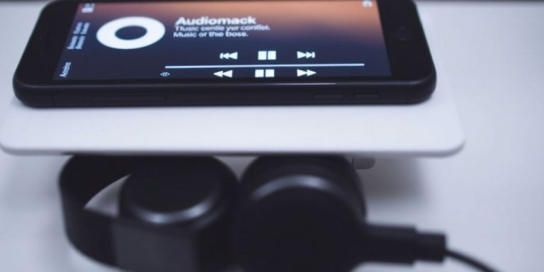 Audiomack app with headphones for offline listening.